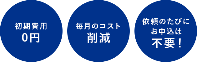 初期費用0円 毎月のコスト削減 依頼するたびにお申込は不要!
